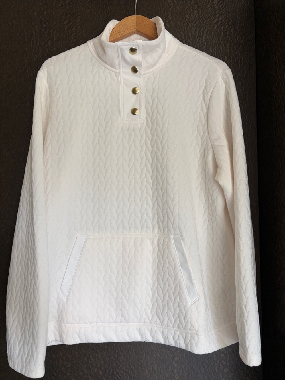 CROFT & BARROW Ecru Quilted Gold Button Snap-Placket Pullover Women’s XL NWOT